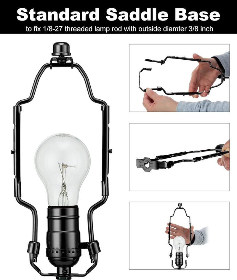 Qc 8 9 10 inch Adjustable Lamp Shade Harp Holder Kit for Table and Floor Lamps, Heavy Duty Lamp Shade Bracket with 3/8 Standard Saddle, E26 Light Base UNO Fitter Adapter and Lamp Finial, Black - Image 4